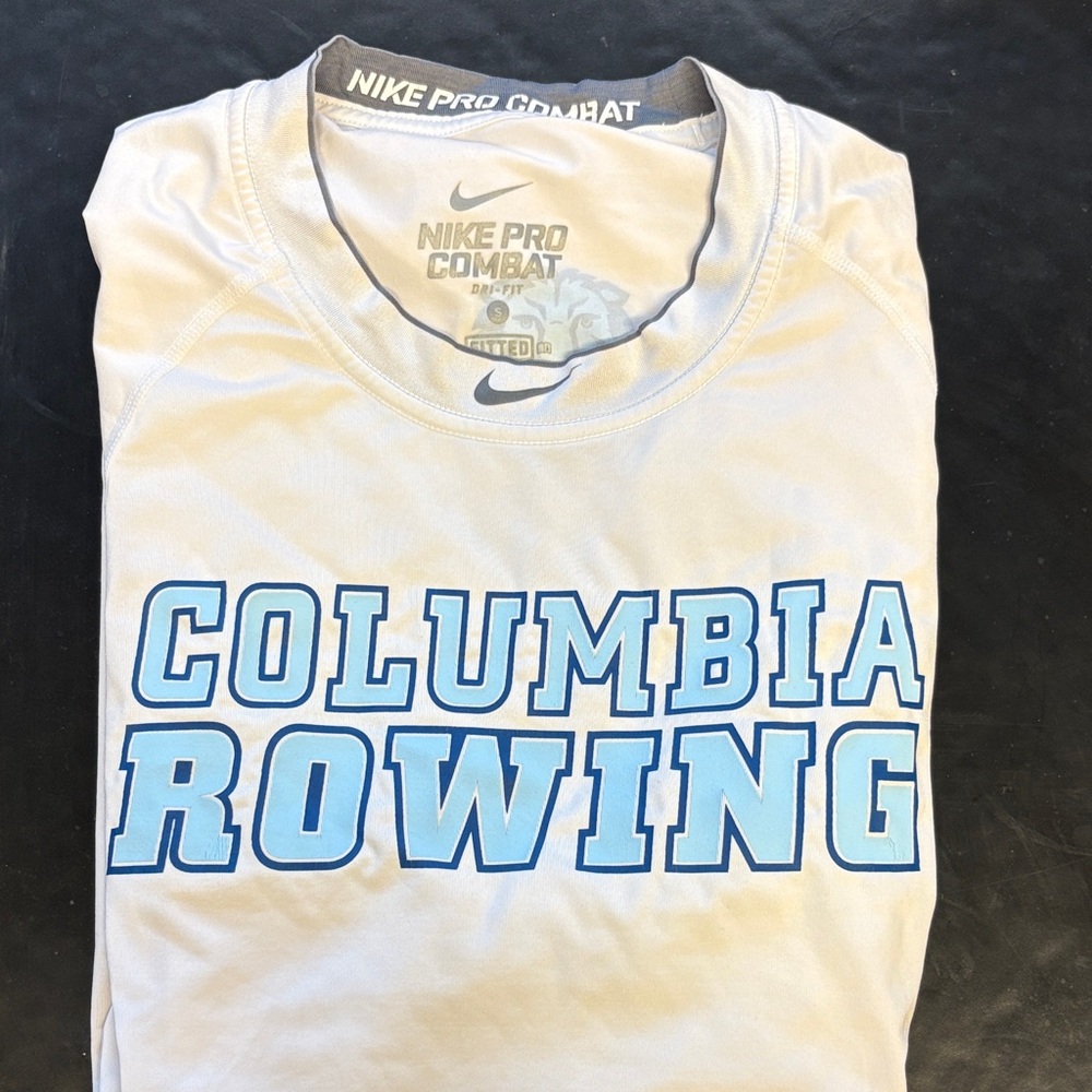 Nike White Tee with Light Blue Columbia University Rowing Athletic Shirt